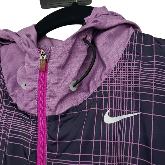 Nike Phenom Vapor Purple Plaid Hooded Lightweight Windbreaker Running Jacket - Picture 7 of 12